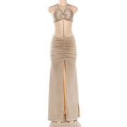 Chain Halterneck Split Maxi Dress DLSF K6D10597A