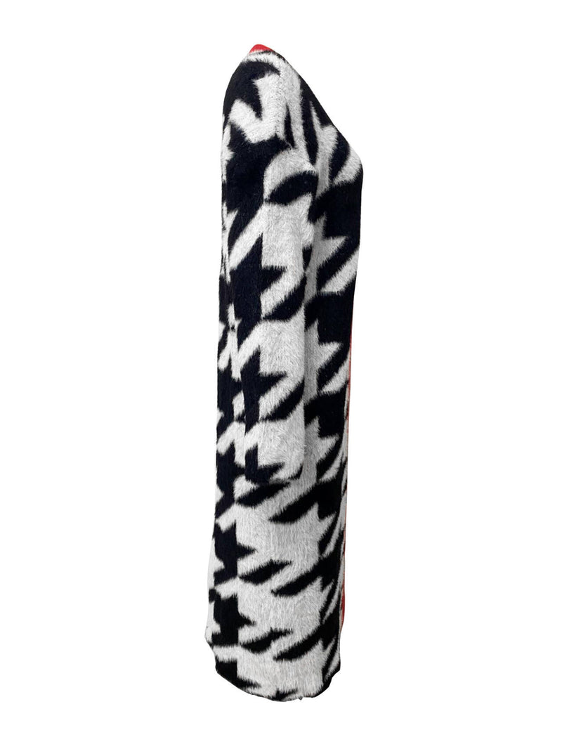 Warm Loose Houndstooth Plush Long Coat LSD 2361