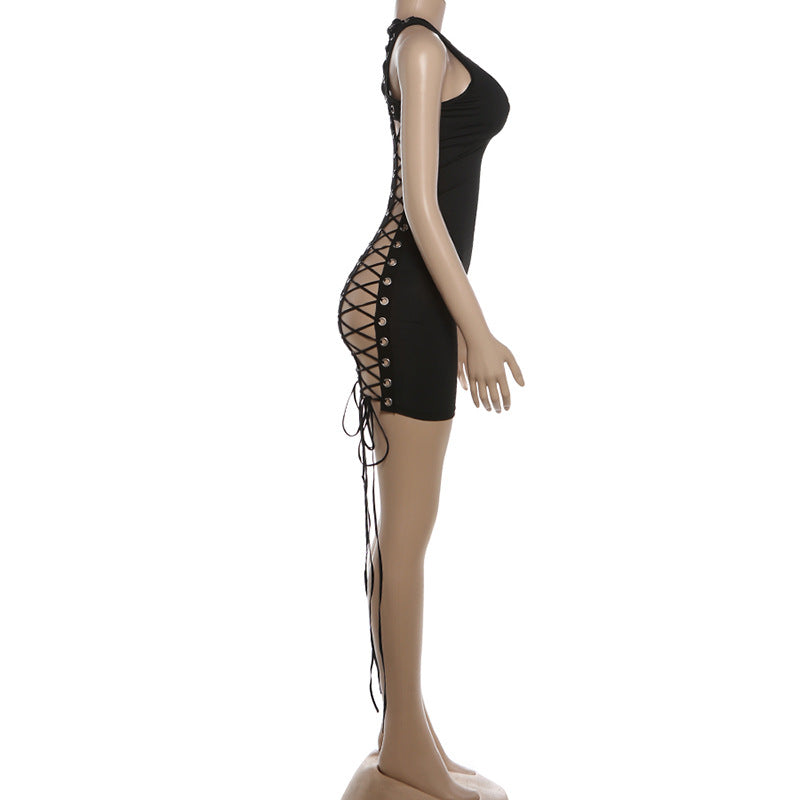 Sexy Hollow Out Solid Color Bandage Dress XEF K6D03416A