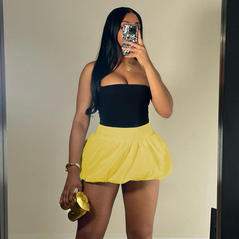 Solid Color Bubble Mini Skirt DLSF K24J46609