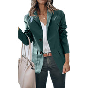 Plus Size Single Breasted Solid Color PU Leather Long Sleeve Top GYOU CX20708