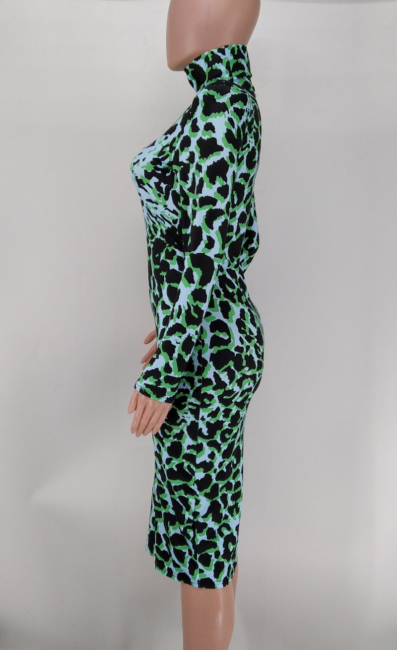 Leopard Print Long Sleeve Bodycon Dress XMY 9340