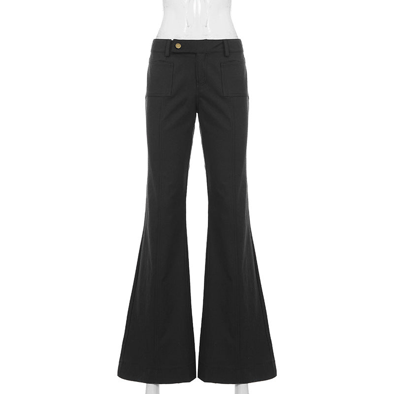 Low Waist Metal Buckle Flare Pants GPKJ MR49498