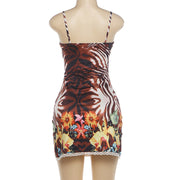 Sexy Print V Neck Split Mini Dress GZJQ K6D12885A