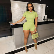 Casual Solid Sport Short Sleeve Shorts Two Piece Set SFY 2305