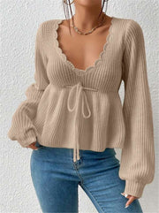 Tie Up Ruffles Knits Sweater GZYF 1058