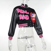 Fashion Patchwork Letter Print Short Jackets FL 23528