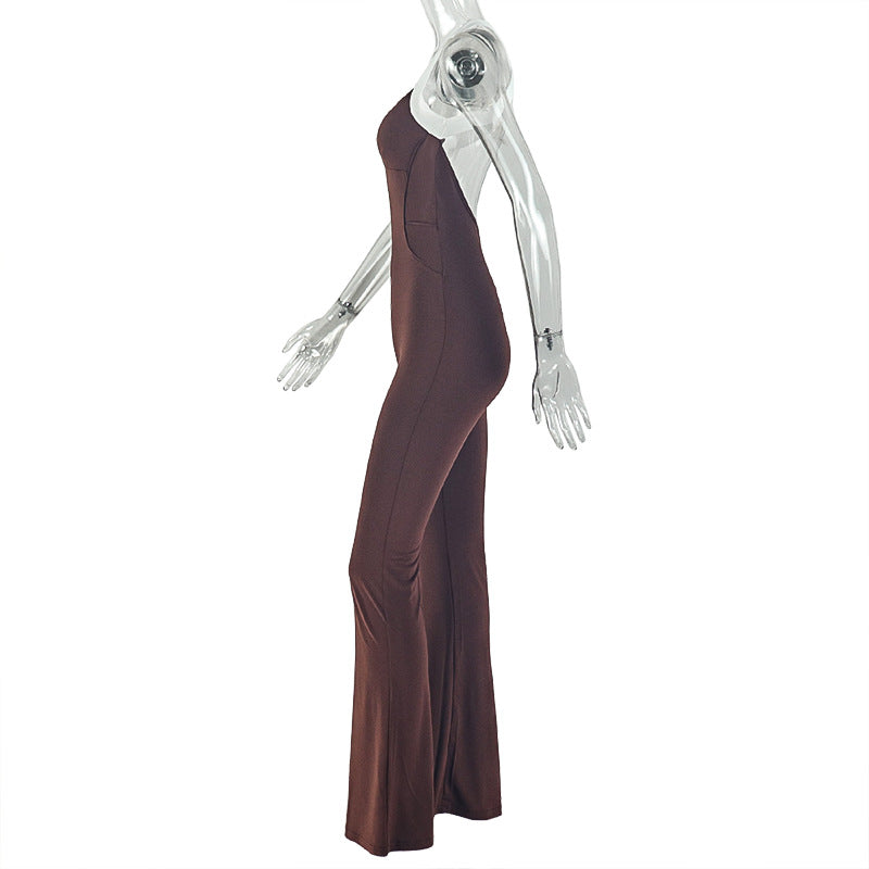 Solid Color Sling Backless Flare Jumpsuit GJYO 006295