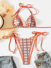 Color Block Backless Print Bikinis Suit CASF 6842