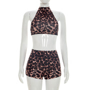 Leopard Print Tie Up Two Piece Shorts Set GDSF J26ST137