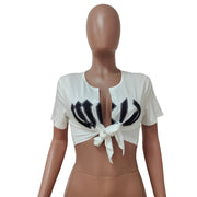 Print Fashion Open Collar Short Sleeve Top LSD 82061