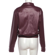 Solid Color Zipper Leather Coat XEF K25C85370