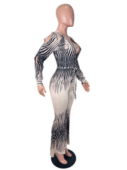 Deep V Neck Print Hollow Out Jumpsuit SHD 9991