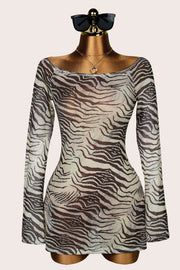 One Shoudler Long Sleeve Printed Mini Dress GXIY K26L2653