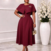 Plus Size Solid Color Shawl Midi Dress GMLF 3382