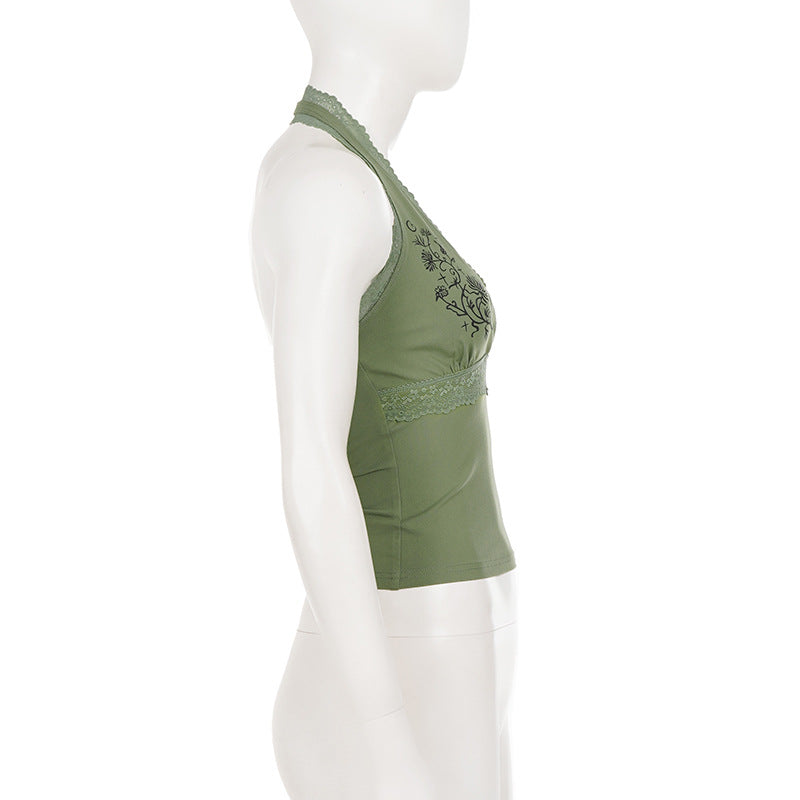 Lace Edge Patchwork Halterneck Tank Top GPKJ MR49253