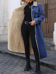 Loose Long Sleeve Denim Fleece Long Coat GYXN 20781