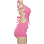 Hollow Out Solid Color Backless Romper GYME W25Q67401