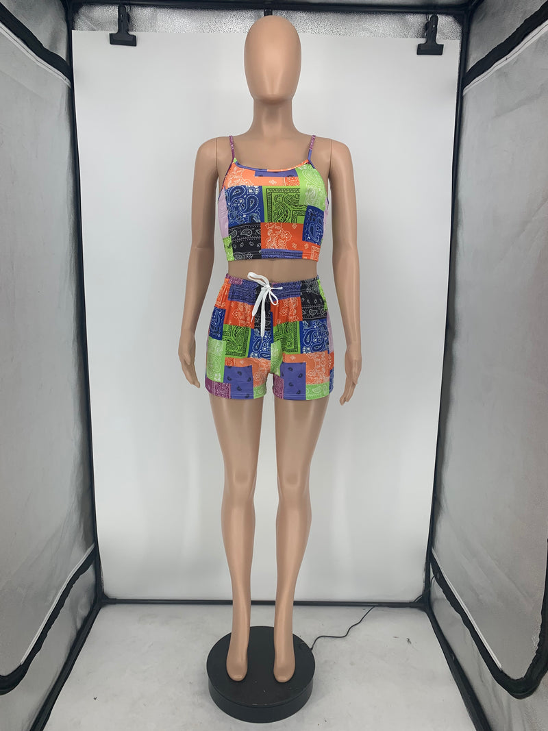 Paisley Print Cami Top And Shorts 2 Piece Sets GLF 8134