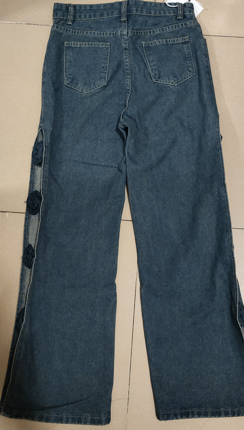 Hollow Out Split Floral Jeans GYLN 8714