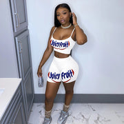 Plus Size Letter Print Cami Top Shorts 2 Piece Sets TE 4092