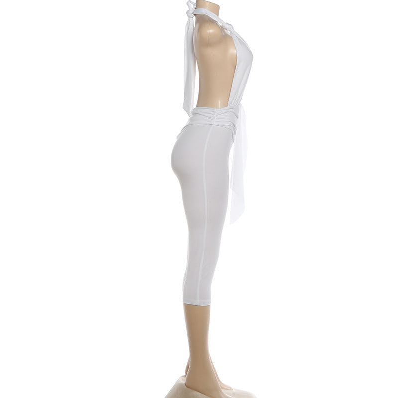 Solid Color Tie Up Backless Ronper XEF K6Q06471A
