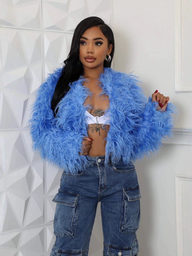 Solid Color Long Sleeve Plush Coat GXHF M81016