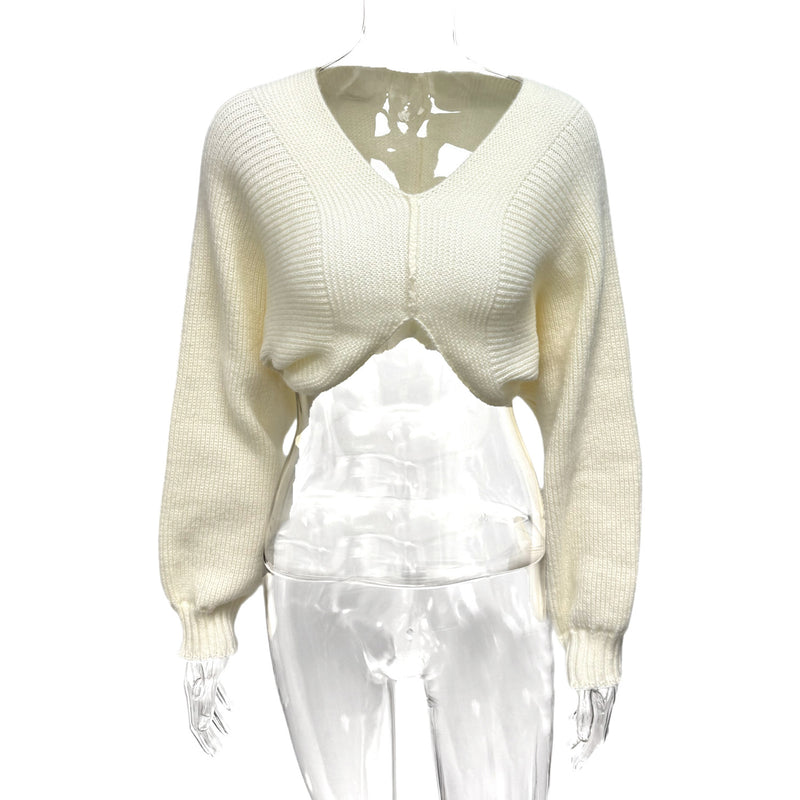 Long Sleeve V Neck Knits Sweater GQNF Y00255CM