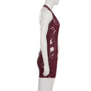 Leather Glossy V Neck Bodycon Dress GPKJ MR45060