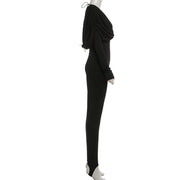 Deep V Neck Tight Solid Color Jumpsuit XEF K25Q88360