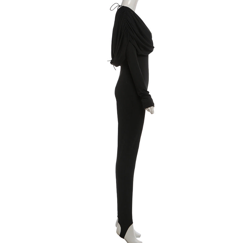 Deep V Neck Tight Solid Color Jumpsuit XEF K25Q88360