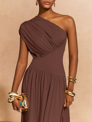 Single Shoulder Ruched Maxi Dress GQLK KG6622