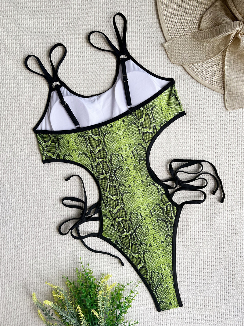 Fashion Snake Print Bandage One Piece Swimsuit CASF 6483