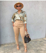 High Waist Belt Solid Suit Pants GATE P01A