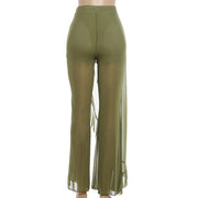 Mesh Patchwork Solid Color Ruffles Pants GYME K6P16088A