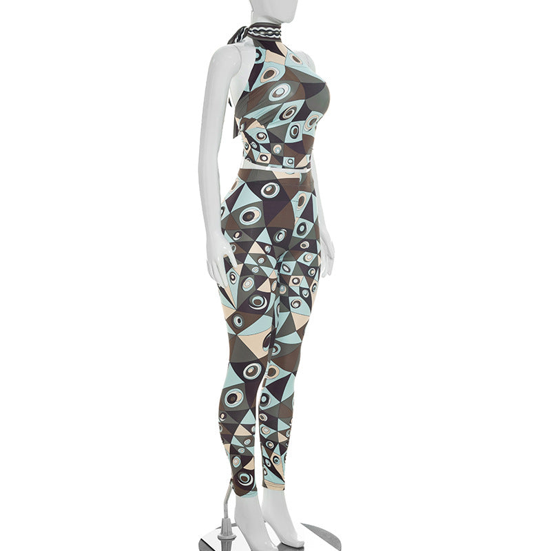 Sleeveless Print Backless Tight Jumpsuit MXBF C26ST205