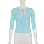 Solid Color V Neck Half Sleeve T Shirt GPKJ MR50838