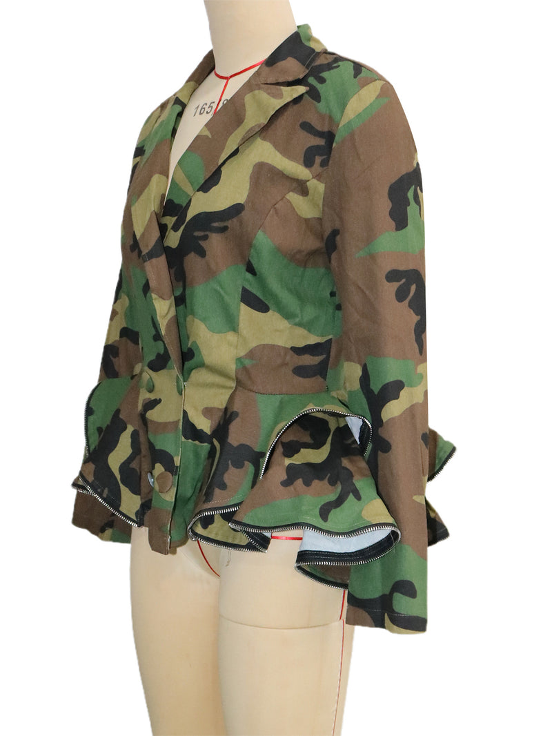 Camouflage Print Long Sleeve Coats SH 391416