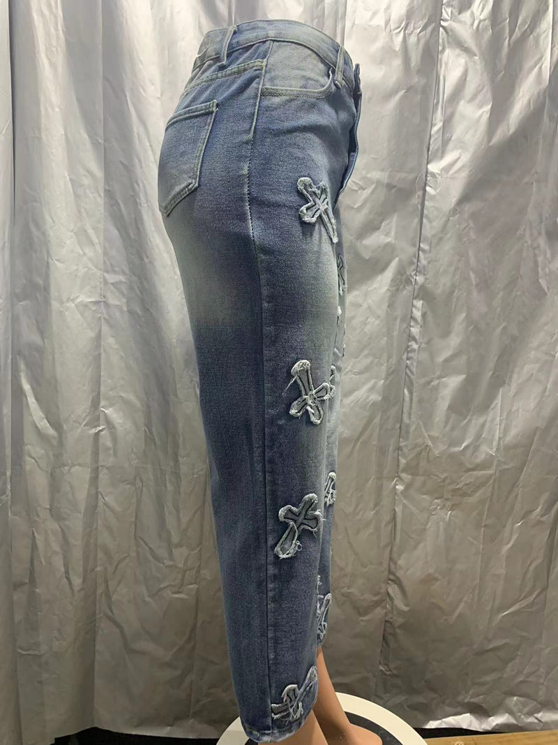 Retro Washed Tassel Cross Jeans XCFF 3811