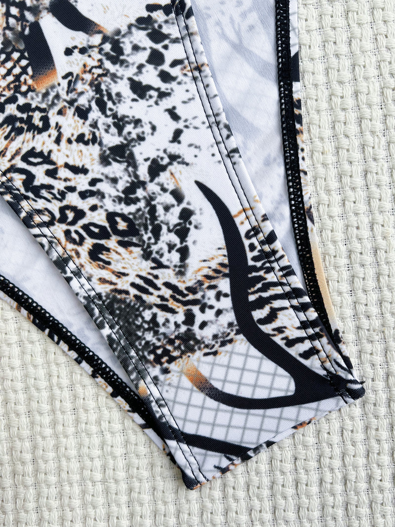Sexy Print Cross Hollow One Piece Swimsuit CASF 6502
