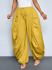 Solid Color Ruched Ice Silk Lantern Pants GQLK 6696