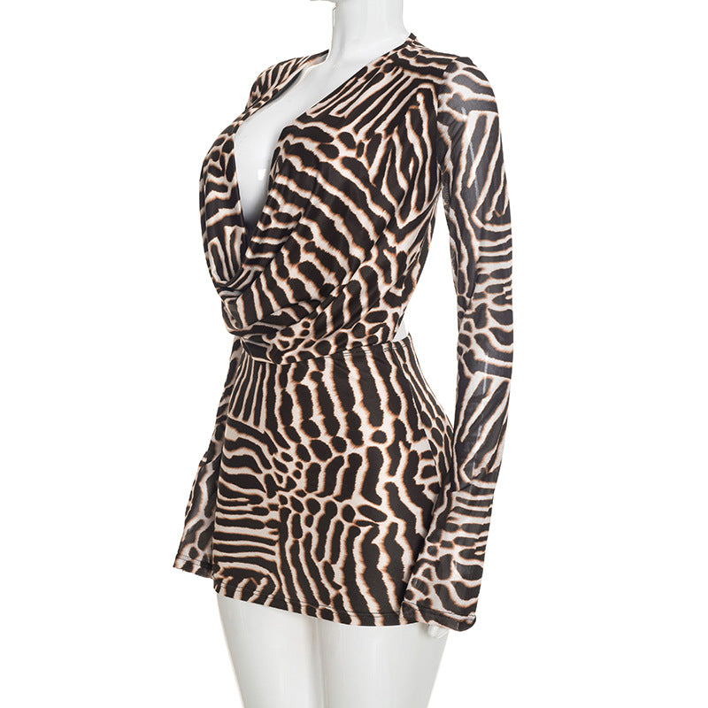 Long Sleeve Backless Print Mini Dress GDSF Q26DS196