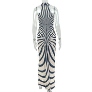Stripe Print Sleeveless Backless Maxi Dress GJYO JD305667