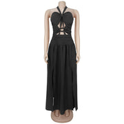 Halterneck Hollow Out Satin Split Maxi Dress BY 7762