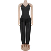 Mesh Solid Color Sling Backless Jumpsuit BY 7738