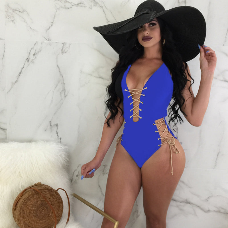 Sexy Lace Up Hollow Out One Piece Swimsuits BN 9079