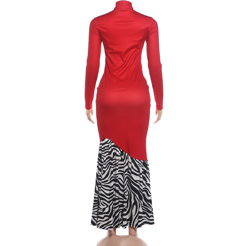 Zebra Stripe Contrast Color Splicing Maxi Dress DLSF K6D16933A