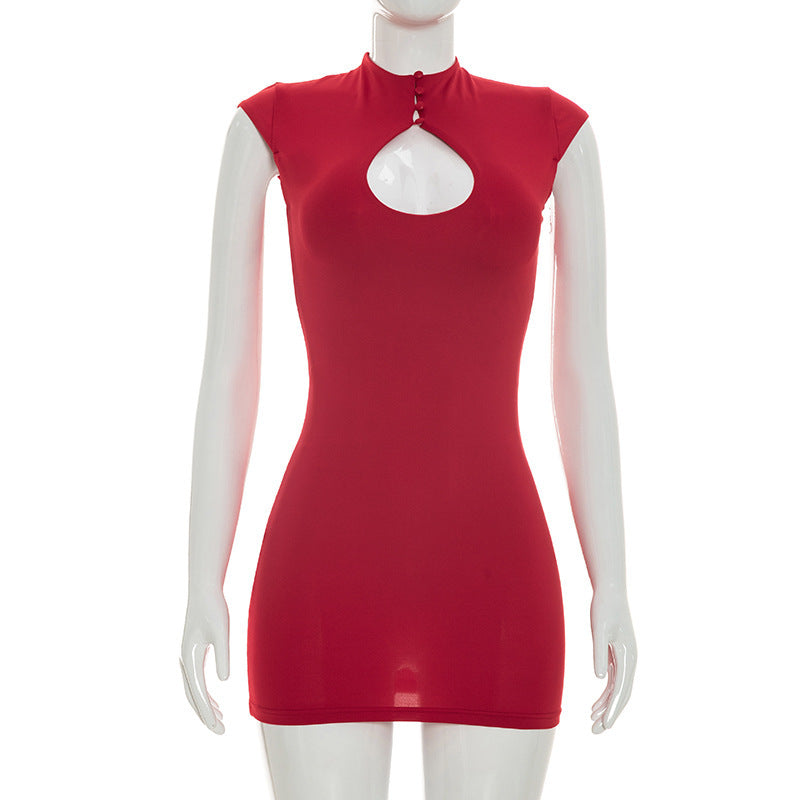 Solid Color Hollow Out Mini Dress GDSF J26DS206