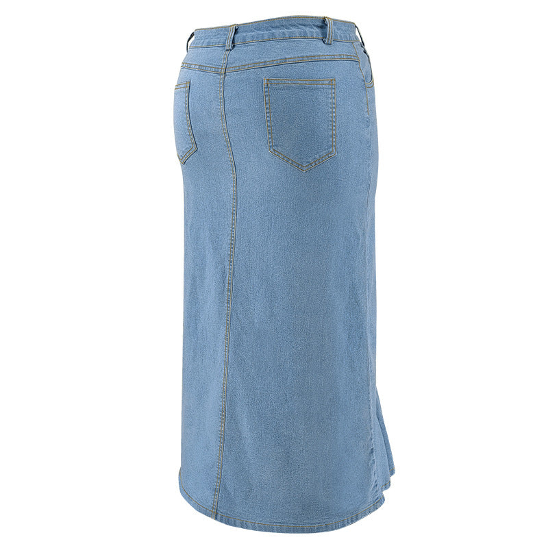 Plus Size Fashion Denim Ruffle Irregular Skirt GDAM 218635