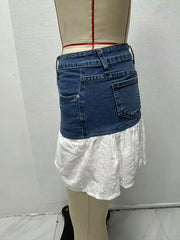 Lace Patchwork High Waist Denim Skirt GMYT 14129